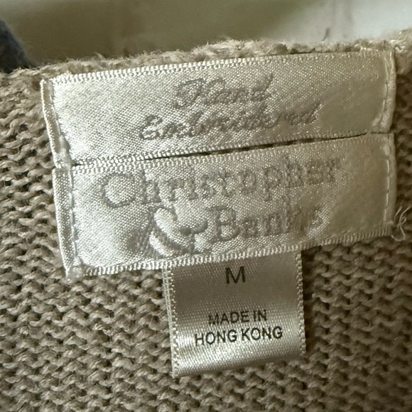 Vintage Christopher & Banks Beige Hoodie Blue Patchwork Pocket Sweater M Y2K - Picture 8 of 8